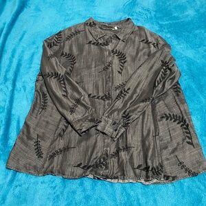 Soft Surroundings Embroidered Button-Front Shirt – Women’s 2X – Gray